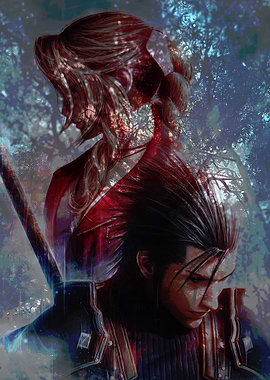 Cloud and Aerith in a Forest