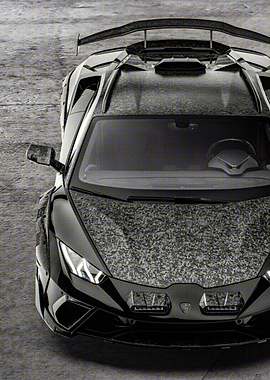 Aggressive Sports Car with Camouflage Hood