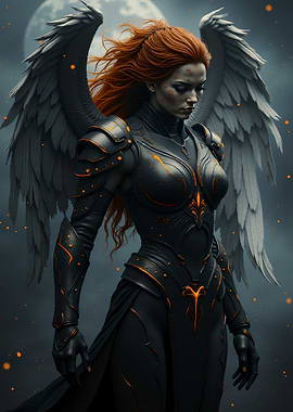 Warrior Angel with Fiery Hair
