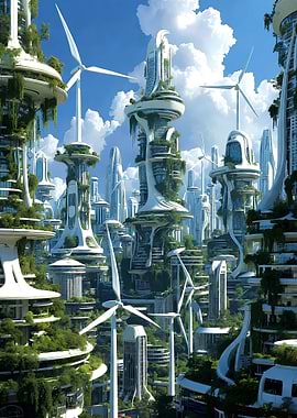 Eco-City with Wind Turbines