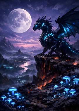 Dragon on a cliff overlooking a fantasy landscape