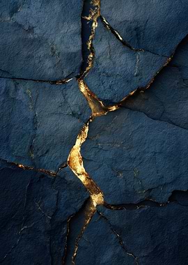 Cracked Blue Stone with Gold Veins