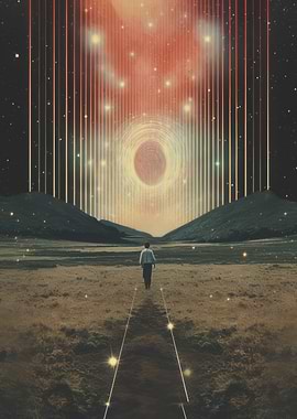 Man walks towards cosmic portal