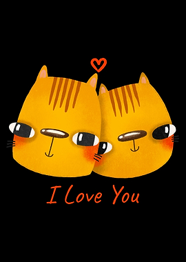 Two Orange Cats with Heart