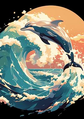 Dolphin leaping through ocean waves