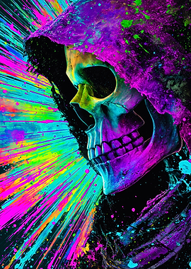 Neon Skull Grim Reaper Splash