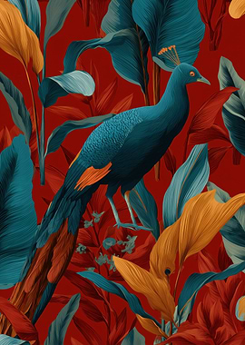 Blue Bird Amidst Tropical Foliage