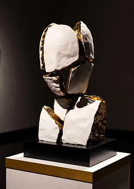 Kintsugi Sculpture with Gold Accents