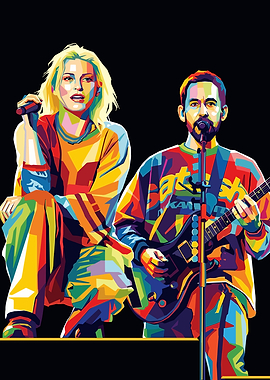 Musicians in vibrant pop art style