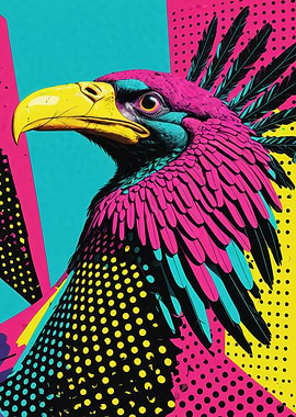 Neon Pop Bird Portrait — Vibrant Cyan, Magenta & Yellow Pop-Art Raptor