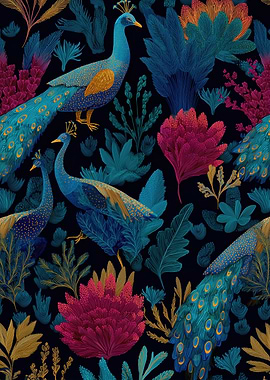 Peacocks and Exotic Flora Pattern
