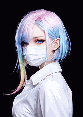 Anime Girl with Mask and Colorful Hair