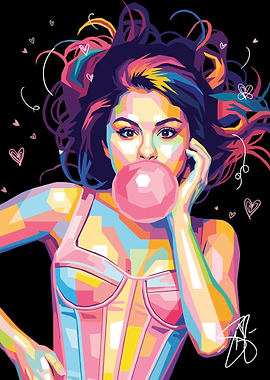 Selena Gomez blowing bubblegum