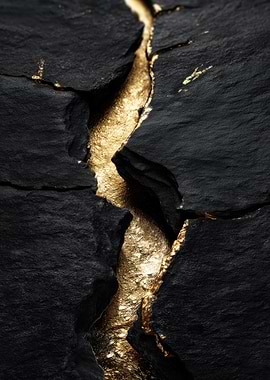 Cracked Black Stone with Gold Inlay