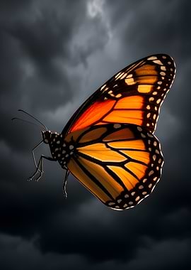 Monarch Butterfly Against Stormy Sky
