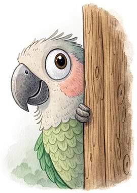 Cute Parrot Peeking from Behind a Tree