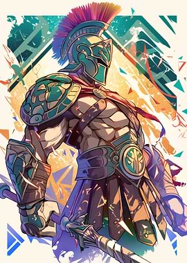 Spartan Warrior with Colorful Helmet