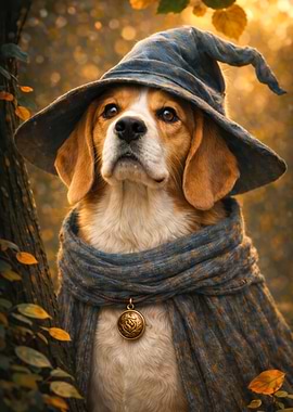 Beagle Wizard in Autumn Forest