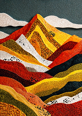 Vibrant Textured Mountain Landscape Art