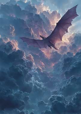 Dragon flying through clouds