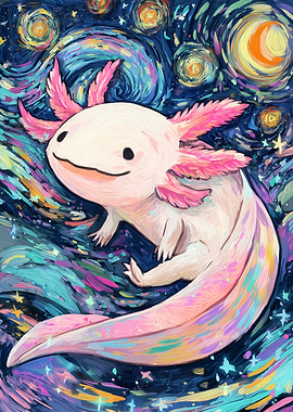 Axolotl in Starry Night Style