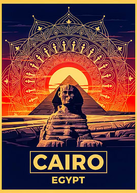Cairo Egypt Sphinx and Pyramid Poster