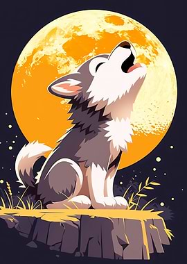 Cute Wolf Howling at the Moon