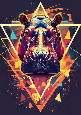 Vibrant Hippopotamus Geometric Art