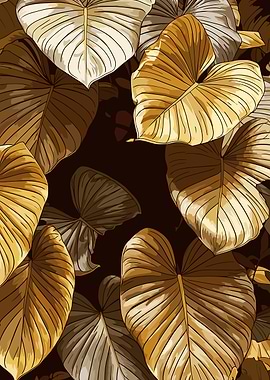 Golden Tropical Leaves Pattern