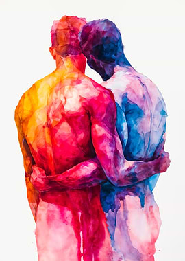 Abstract Gay Couple Watercolor Painting