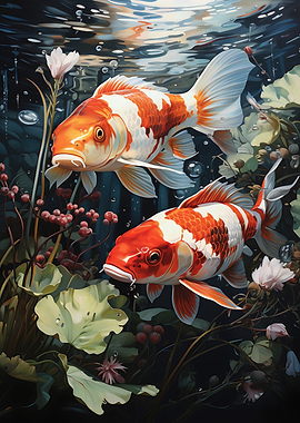 Two Koi Fish in Water