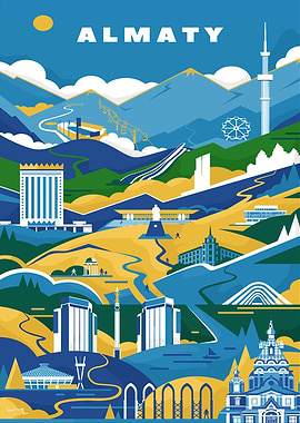 Almaty Cityscape and Mountains