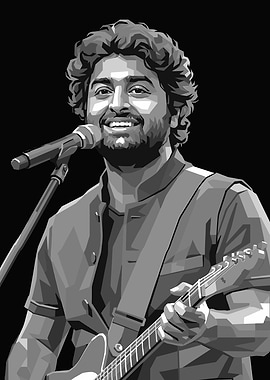 Arijit Singh Black White Playing Guitar