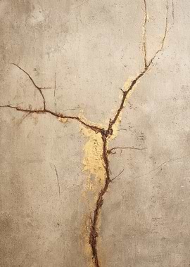 Cracked Concrete with Golden Veins
