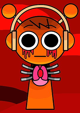 Creepy Orange Character with Headphones