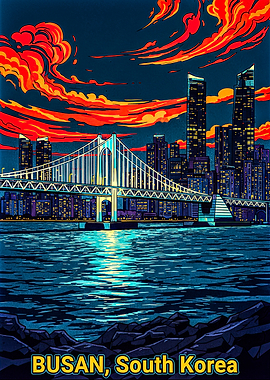 Busan, South Korea Cityscape at Night