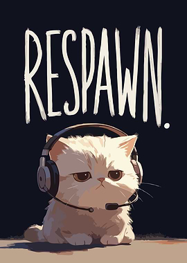 Cute Cat Gamer with 'RESPAWN' Text
