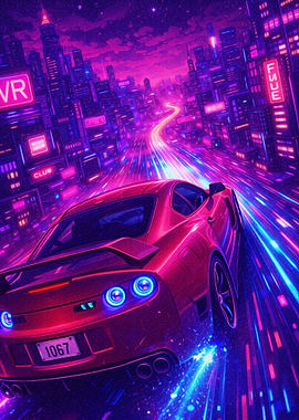 Car Racing Through Neon City