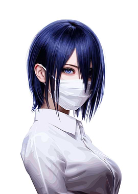 Anime Girl with Blue Hair and Mask
