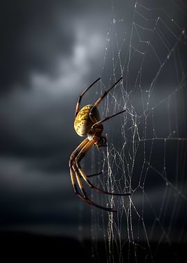 Spider on a web at dusk