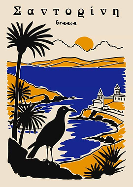 Santorini Greece Vintage Poster
