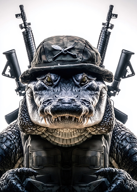 Alligator Soldier with Rifles