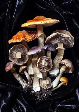 Wild Mushrooms on Black Velvet