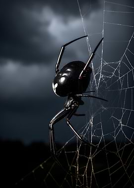 Black spider on a web