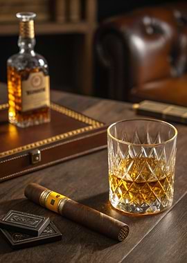 Whiskey, Cigar, and Leather Desk Accessories
