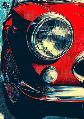 Vintage Red Car Pop Art