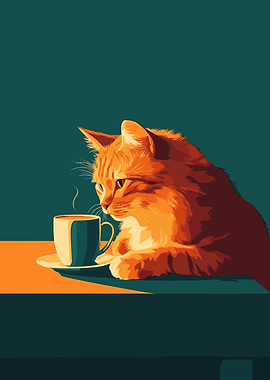 Orange Cat with Coffee