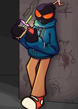 Whitty holding a drink and phone