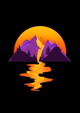 Sunset Mountain River Reflection