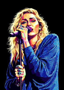 Miley Cyrus Pop Art Singer with Microphone